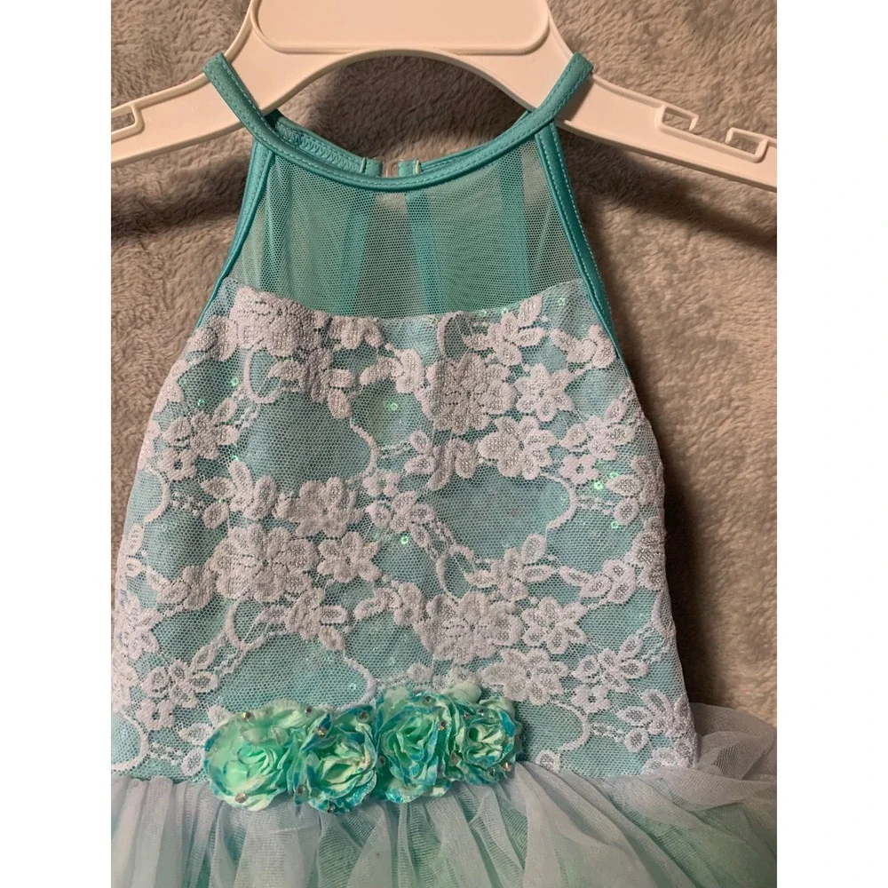 Weissman Kids Turquoise Aqua Lace Sequin Tutu Dance Costume Dress 13493 Size SC